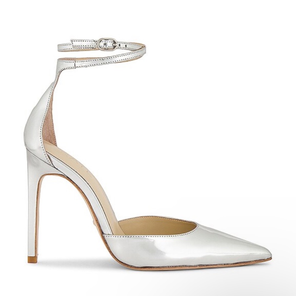 Revolve Raye Dania Silver Pumps in Metallic Leather Size 10